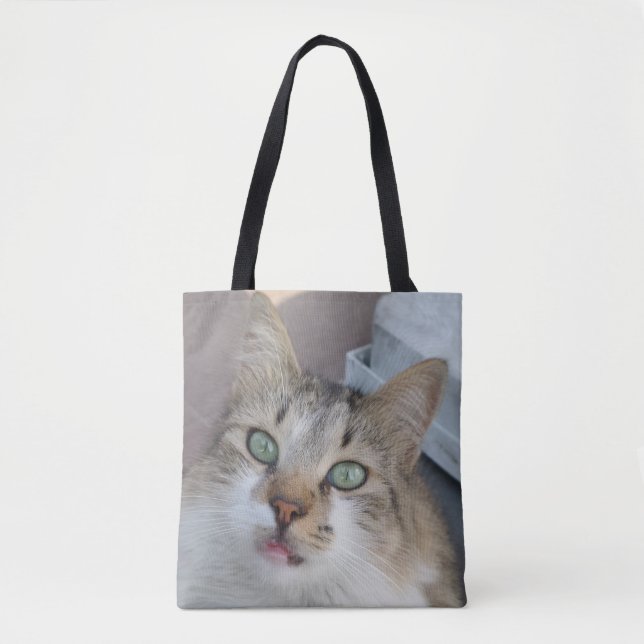 Tabby White Cat Tote Bag (Front)