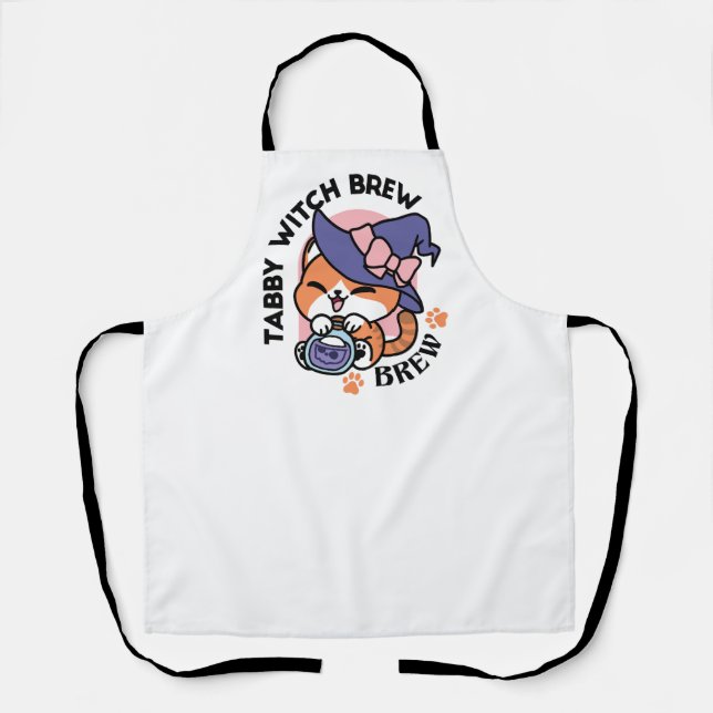 Tabby Witch Brew – Cute Halloween Cat Design Apron (Front)