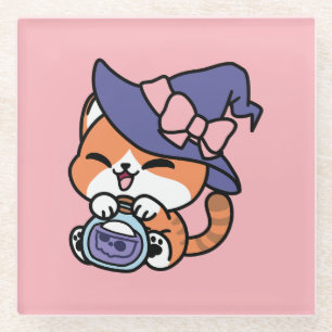 Tabby Witch Brew – Cute Halloween Cat Design Glass Coaster