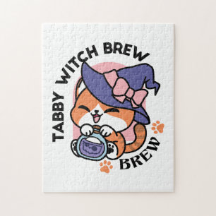 Tabby Witch Brew – Cute Halloween Cat Design Jigsaw Puzzle