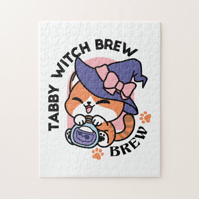 Tabby Witch Brew – Cute Halloween Cat Design Jigsaw Puzzle (Vertical)