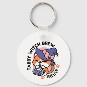 Tabby Witch Brew – Cute Halloween Cat Design Key Ring