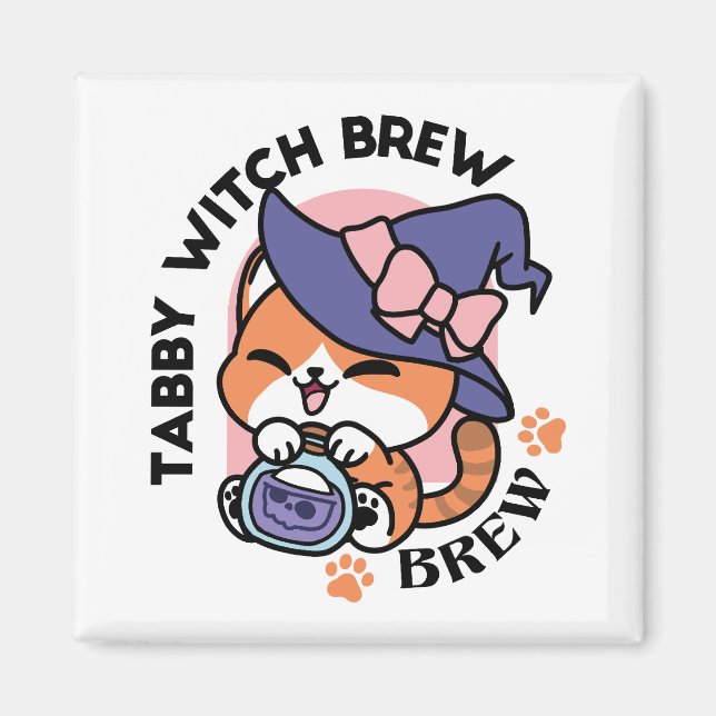 Tabby Witch Brew – Cute Halloween Cat Design Magnet (Front)