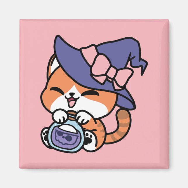 Tabby Witch Brew – Cute Halloween Cat Design Magnet (Front)