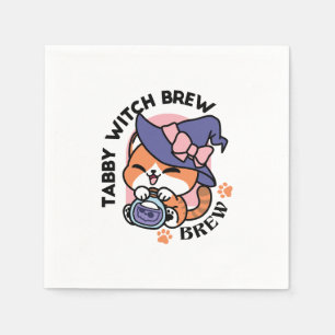 Tabby Witch Brew – Cute Halloween Cat Design Napkin