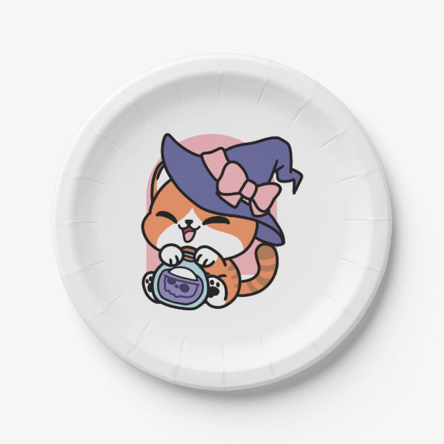 Tabby Witch Brew – Cute Halloween Cat Design Paper Plate (Front)