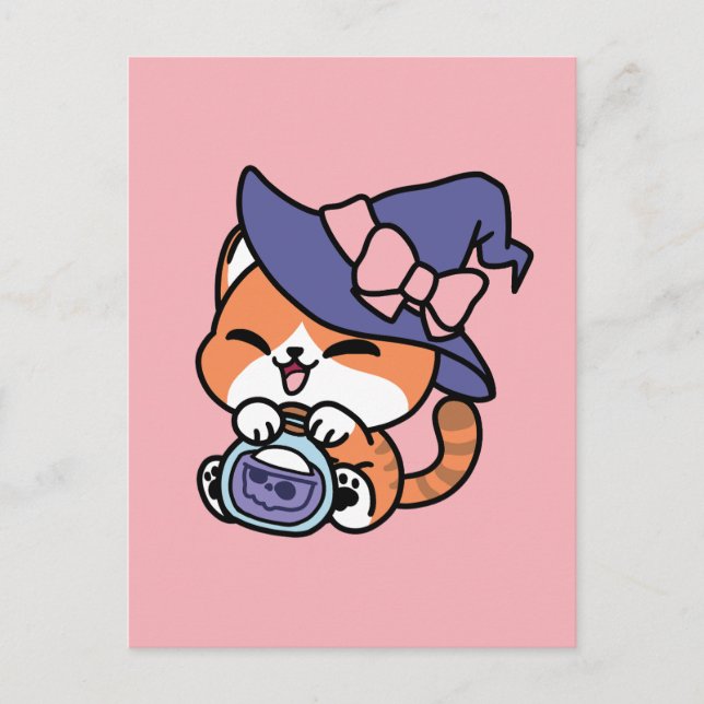 Tabby Witch Brew – Cute Halloween Cat Design Postcard (Front)