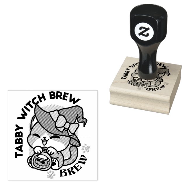 Tabby Witch Brew – Cute Halloween Cat Design Rubber Stamp (Stamped)