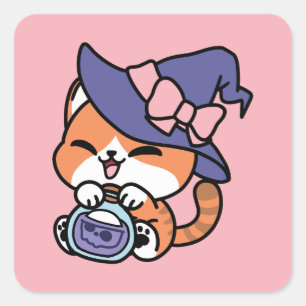 Tabby Witch Brew – Cute Halloween Cat Design Square Sticker