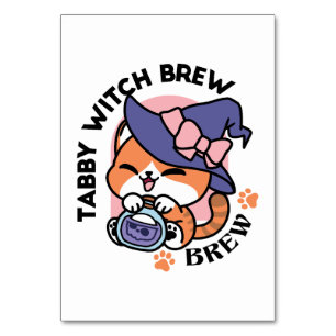 Tabby Witch Brew – Cute Halloween Cat Design Table Number