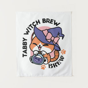 Tabby Witch Brew – Cute Halloween Cat Design Tapestry
