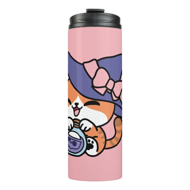 Tabby Witch Brew – Cute Halloween Cat Design Thermal Tumbler (Front)