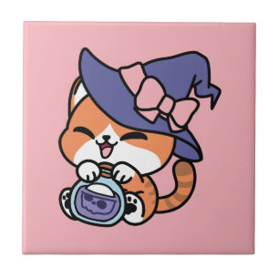 Tabby Witch Brew – Cute Halloween Cat Design Tile