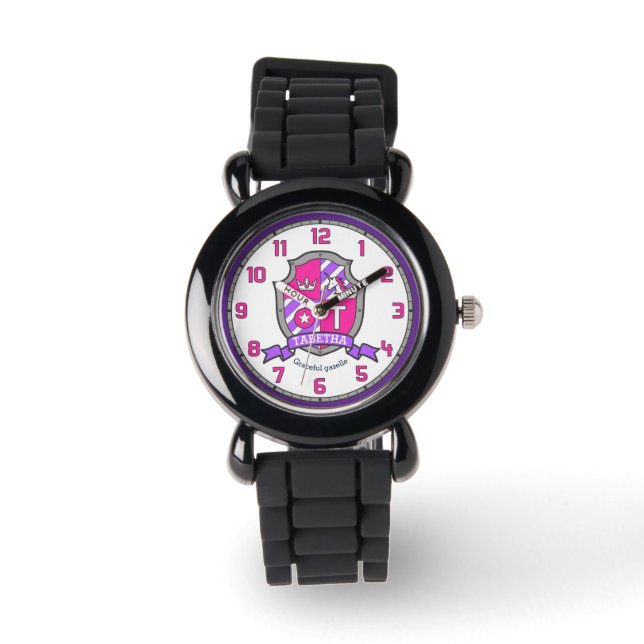 Tabetha girls name meaning letter T unicorn pink Watch (Front)