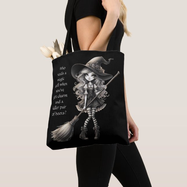 Tabitha and her Boots - Witch Tote Bag (Close Up)