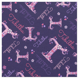 Tabitha letter T monogram heart flowers fabric