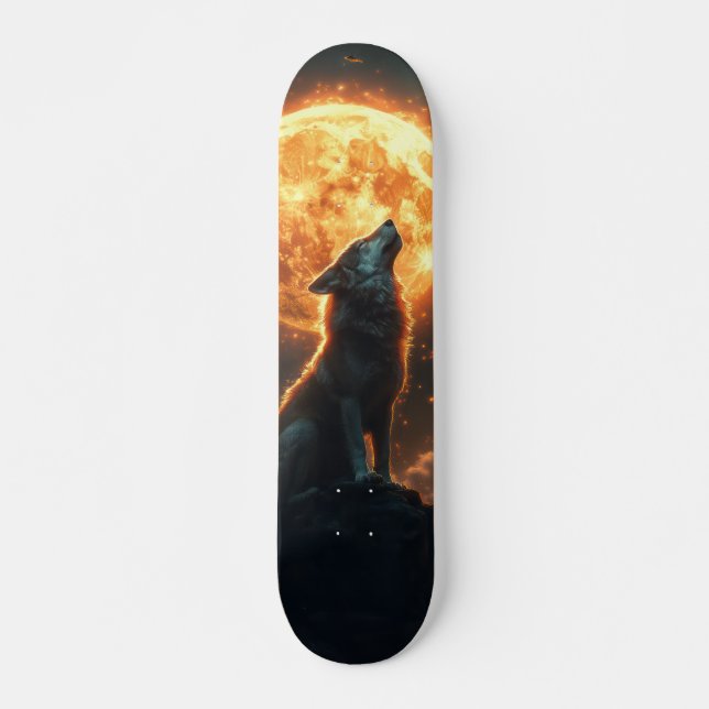 Tabla de Skate Lobo Depredador en Luna LLena Skateboard (Front)