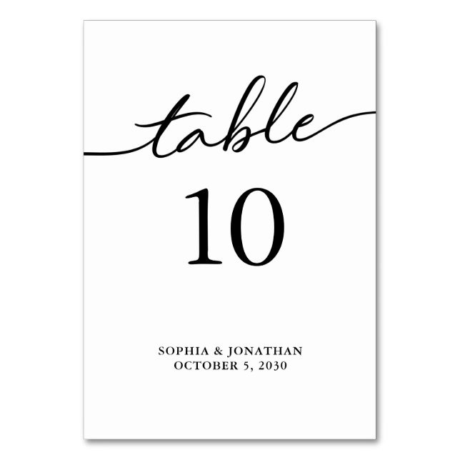 Table 10 Black Calligraphy Personalised Wedding Table Number (Front)
