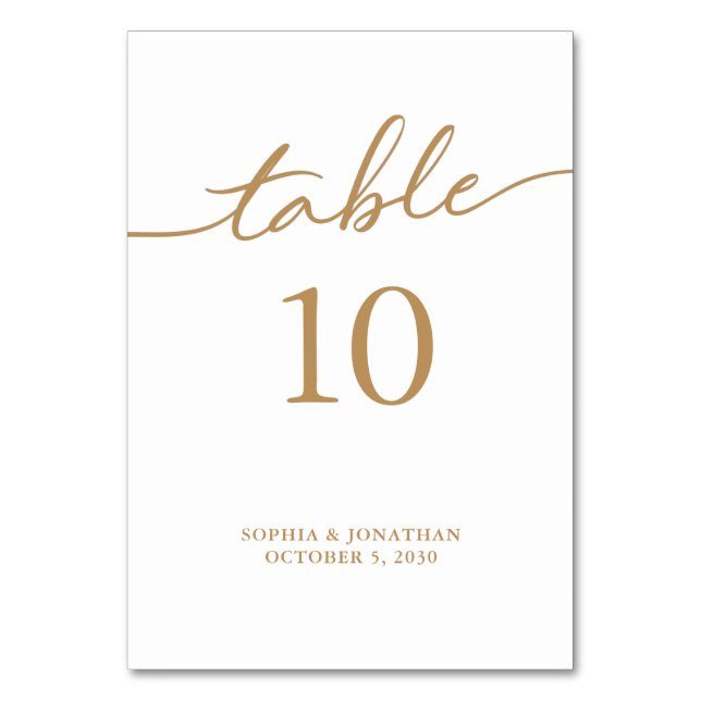 Table 10 Gold Calligraphy Personalised Wedding Table Number (Front)