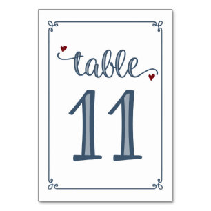"Table 11" Dusty Blue & Dark Red Table Number