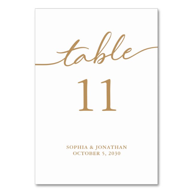 Table 11 Gold Calligraphy Personalised Wedding Number (Front)
