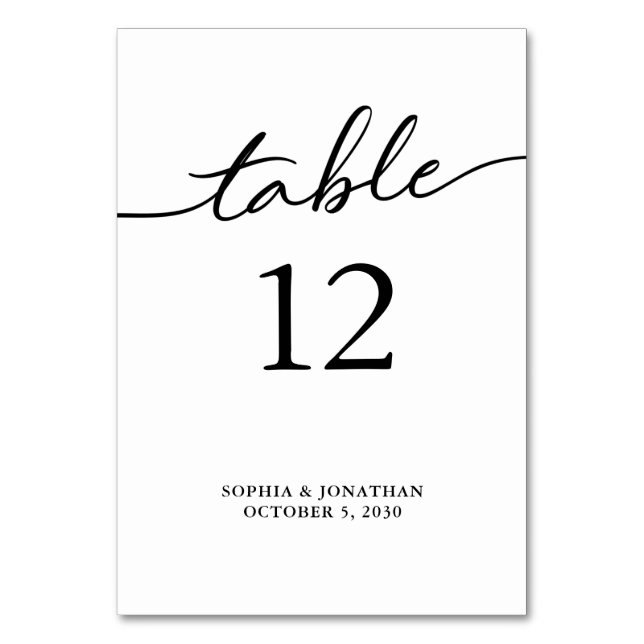Table 12 Black Calligraphy Personalised Wedding Number (Front)
