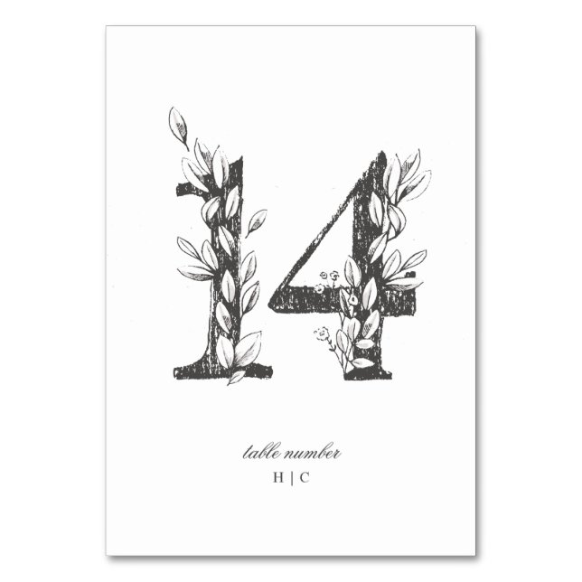 Table 14 Beautiful Floral Sketched Wreath Wedding Number (Front)