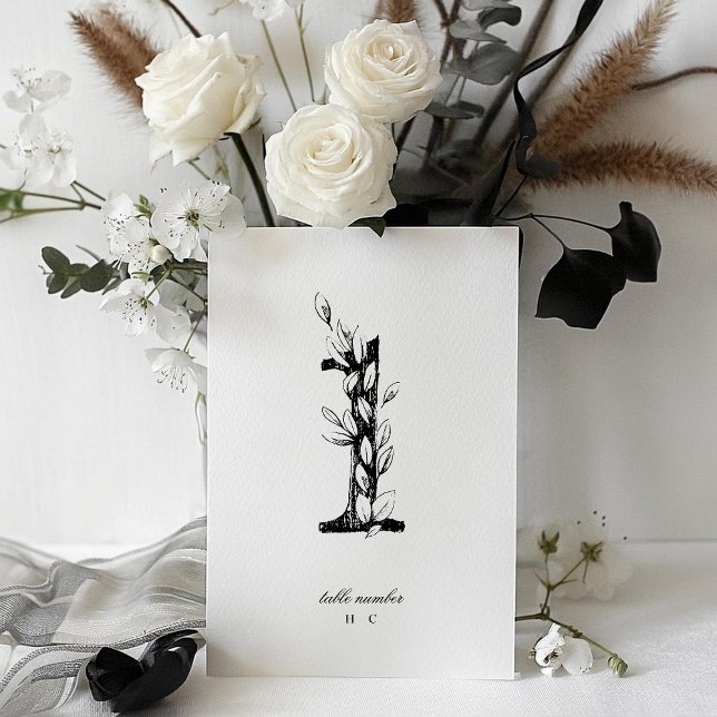 Table 1 Beautiful Floral Sketched Wreath Wedding Table Number (Creator Uploaded)