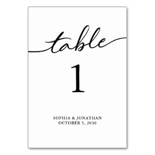 Table 1 Black Calligraphy Personalised Wedding Number