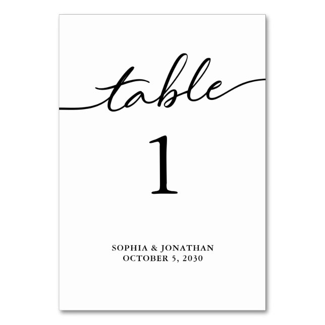 Table 1 Black Calligraphy Personalised Wedding Table Number (Front)