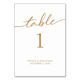 Table 1 Gold Calligraphy Personalised Wedding Number