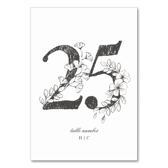 Table 25 Beautiful Floral Sketched Wreath Wedding Number (Front)