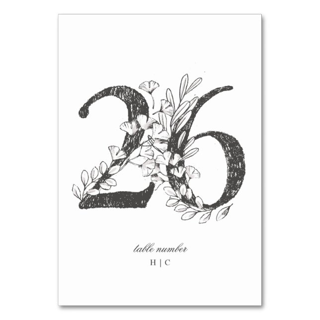 Table 26 Beautiful Floral Sketched Wreath Wedding Number (Front)