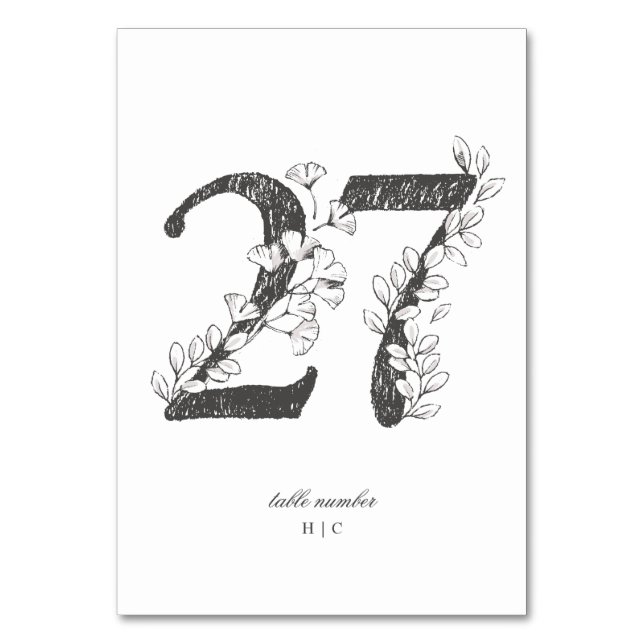 Table 27 Beautiful Floral Sketched Wreath Wedding Number (Front)