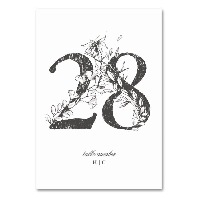 Table 28 Beautiful Floral Sketched Wreath Wedding Number (Front)