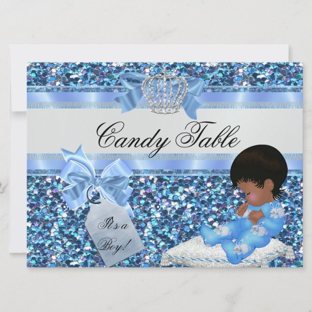 table 2 Baby Shower Boy Blue Little Prince Bunnies Invitation (Front)