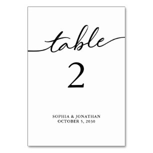 Table 2 Black Calligraphy Personalised Wedding Number