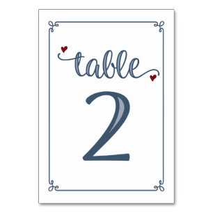 "Table 2" Dusty Blue & Dark Red Table Number