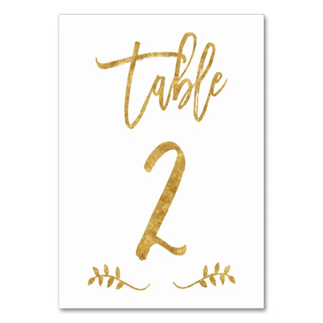 Table 2 | Elegant Gold Handwriting Brushed Laurel Table Number (Front)