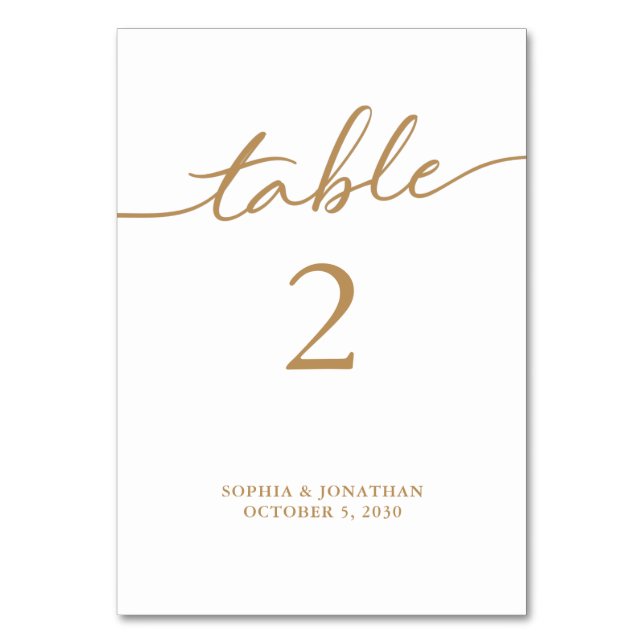 Table 2 Gold Calligraphy Personalised Wedding Table Number (Front)