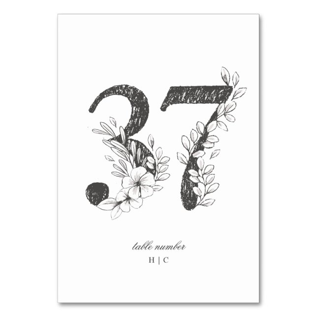 Table 37 Beautiful Floral Sketched Wreath Wedding Table Number (Front)