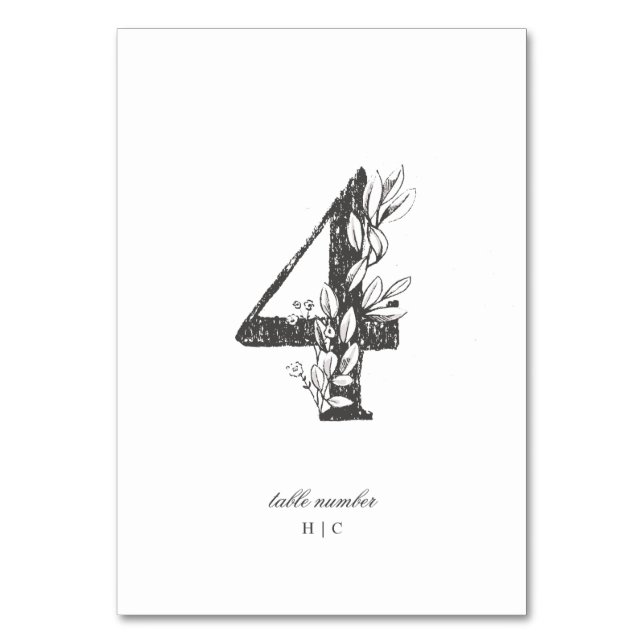 Table 4 Beautiful Floral Sketched Wreath Wedding Table Number (Front)