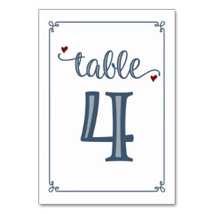 "Table 4" Dusty Blue & Dark Red Table Number