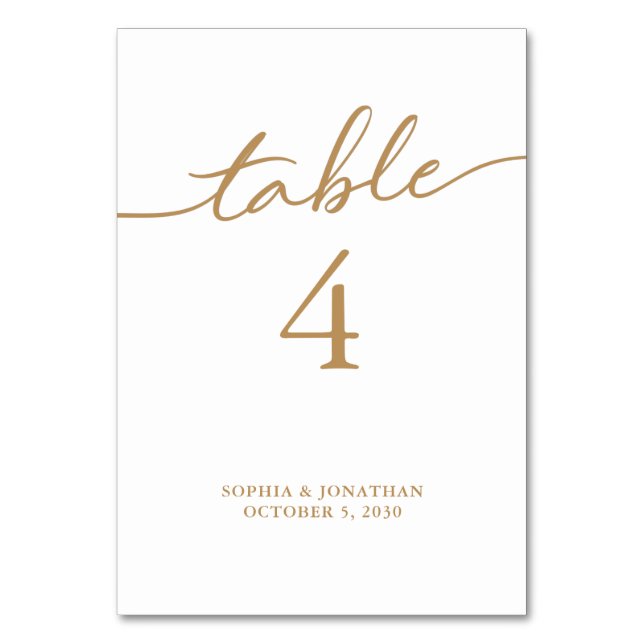 Table 4 Gold Calligraphy Personalised Wedding Number (Front)