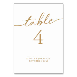 Table 4 Gold Calligraphy Personalised Wedding Table Number