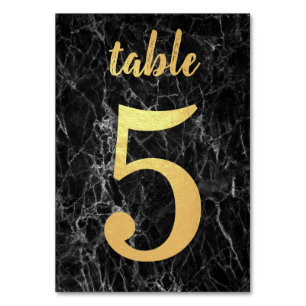 Table 5 Black Marble Faux Gold Foil Simple Elegant Table Number