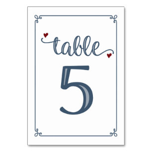 "Table 5" Dusty Blue & Dark Red Table Number