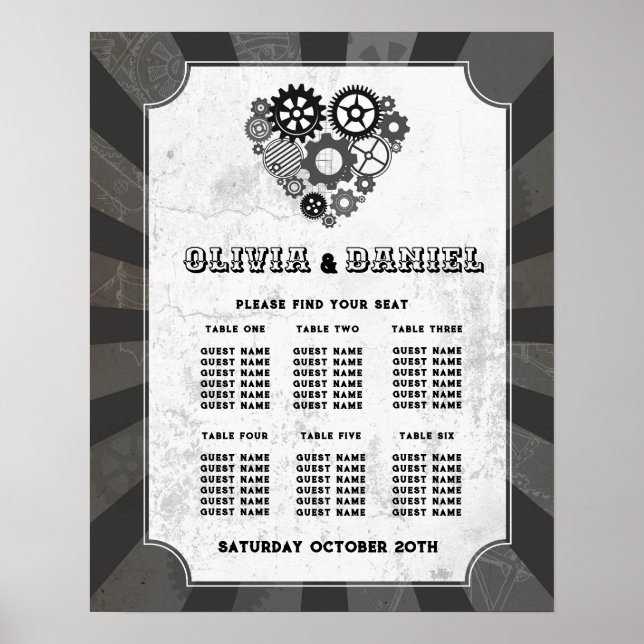 Table 6 Seating Plan Wedding Steampunk Wedding Poster (Front)