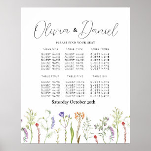 Table 6 Seating Plan Wedding Wildflowers Poster