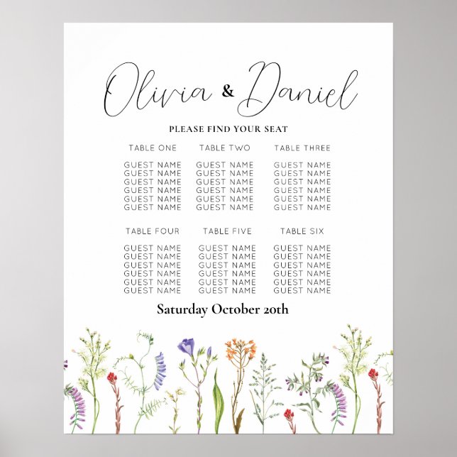 Table 6 Seating Plan Wedding Wildflowers Poster (Front)